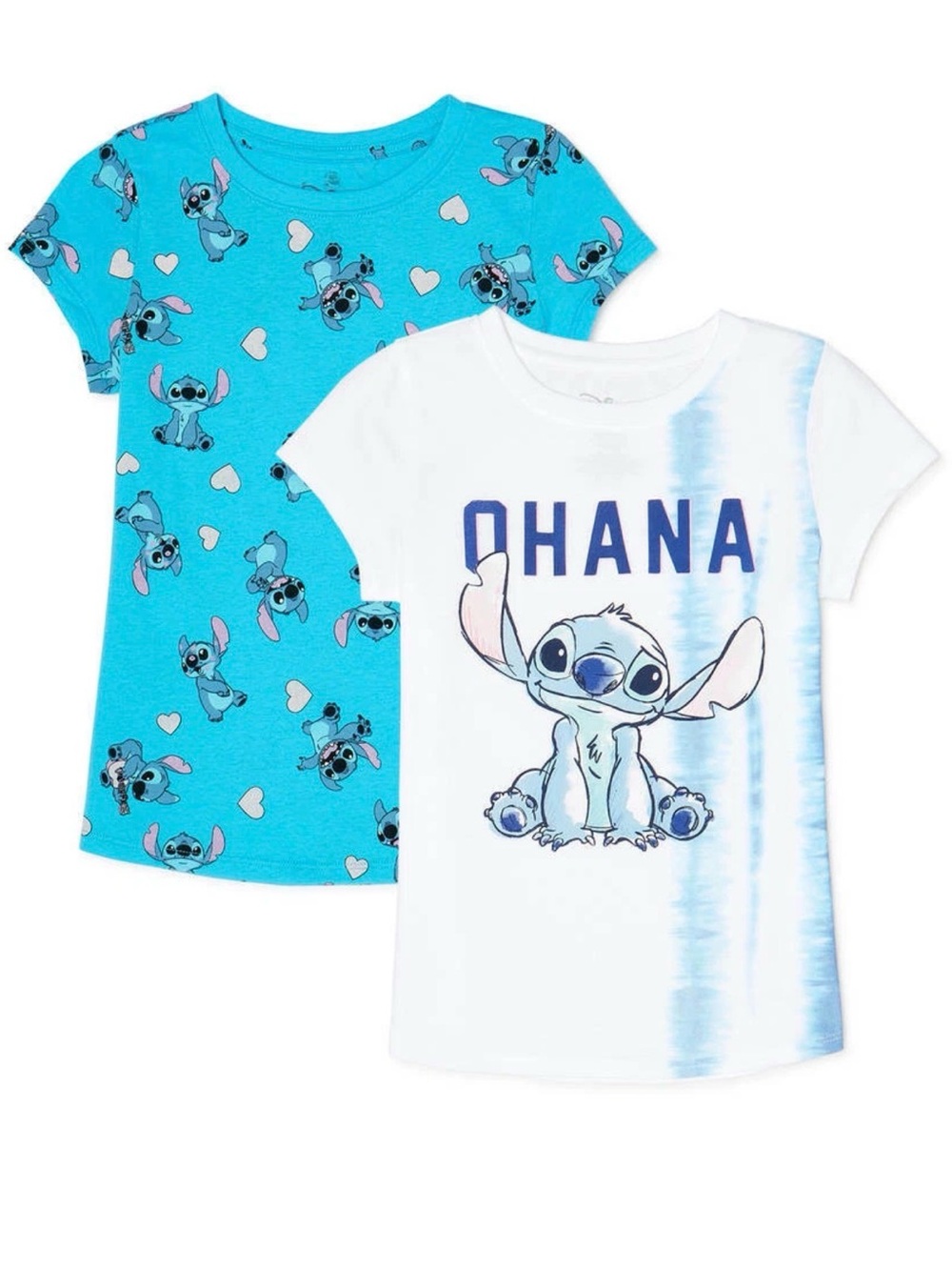 Disney Girls Blue & White Stitch Ohana Short Sleeve Tee Set